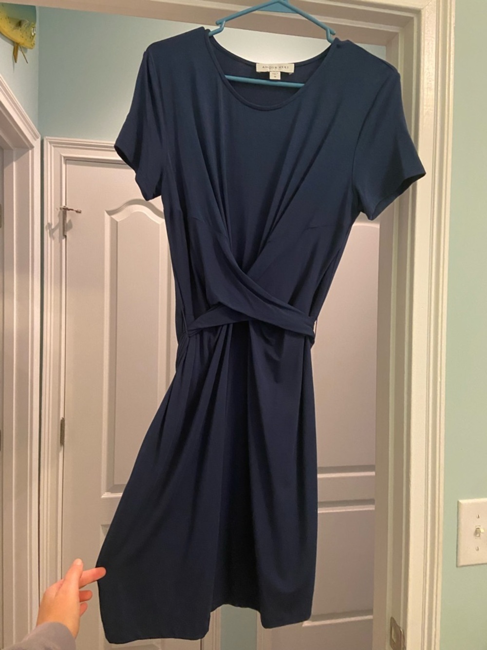 Amour Vert Navy Twist-Front Modal Midi Dress